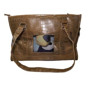 Bow-Wow Pet Luxury Brown‎ Croc Embossed Faux Leather Pet Carrier Bag